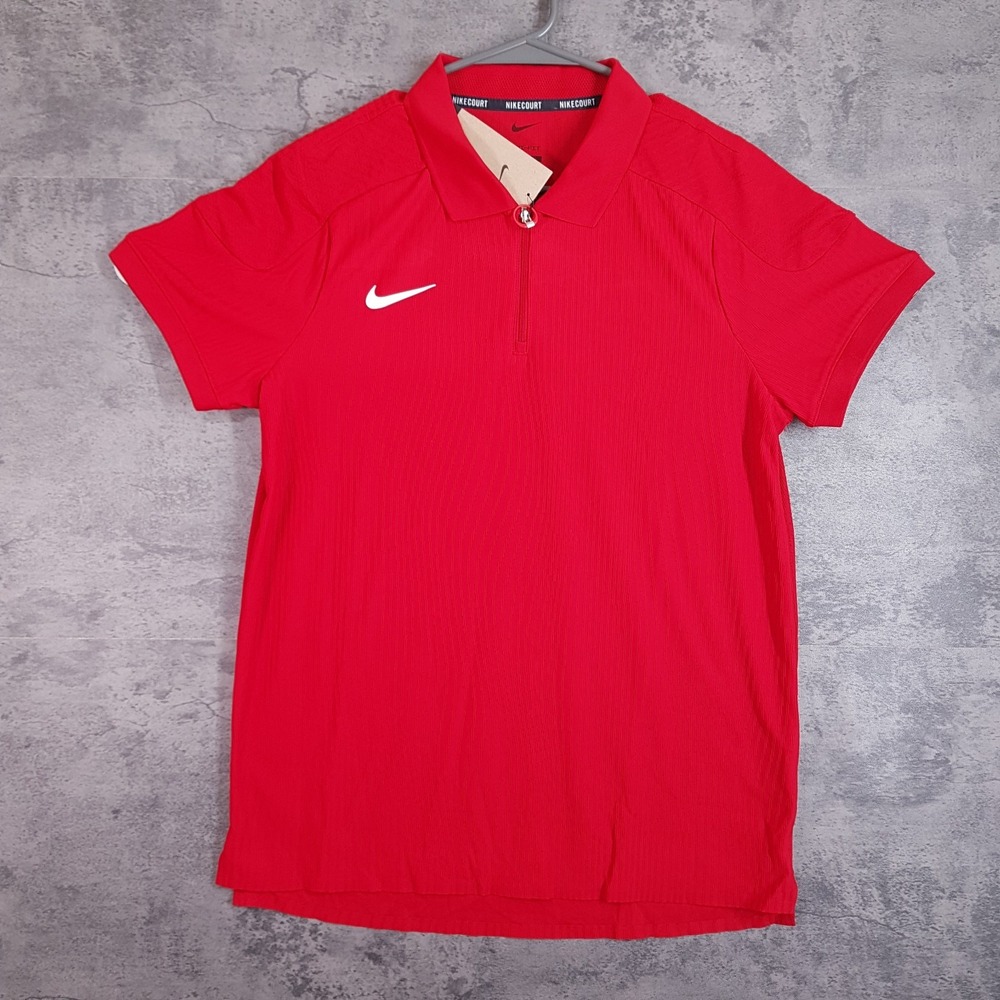 NIKE Court 1/4 Zip Tennis Polo Shirt Mens Size MEDIUM Red HQ0792-687
